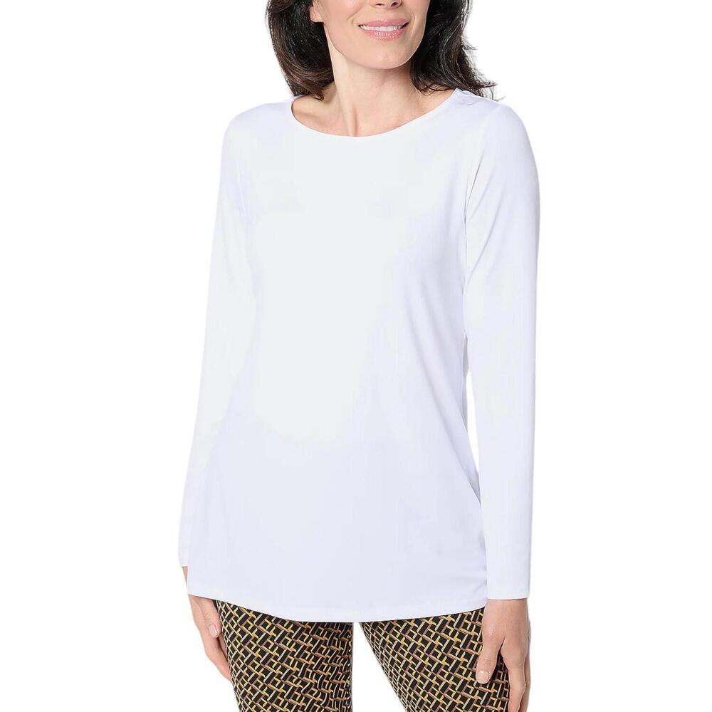 Susan Graver Women's Bateau-neck Liquid Knit Top White - Regular